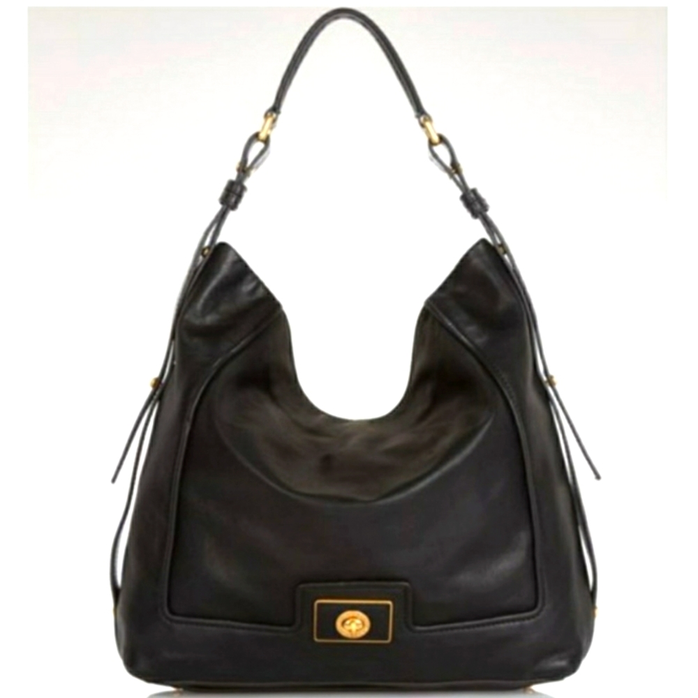 MARC JACOBS Large Black Leather Shoulder Handbag Hobo bag Tote